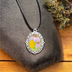 Silver and Yellow Ornate Pendant Necklace